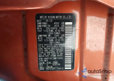 2022 Nissan Rogue Platinum Fwd z USA, uszkodzony, nr VIN JN8BT3DC2NW119943